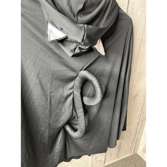 Childs Ages 6+ Black Cat Hooded Poncho Costume w/ Attached Ears & Tail Halloween - Picture 3 of 6